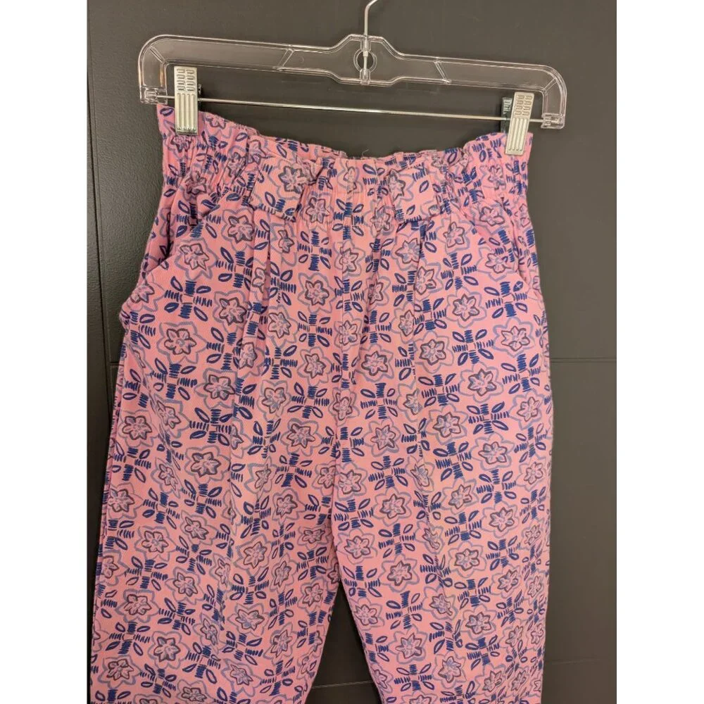 Vintage 80's Silver Unicorn Kid's High Waist Pink & Blue Floral Pull On Pants 10